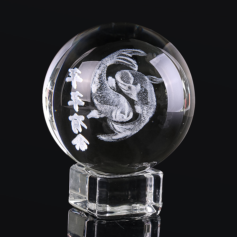 Paper Weight Crystal - 50mm 3D grawerowana kryształowa kula szczęśliwa
